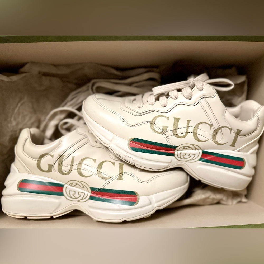 Gucci Ivory Rhyton Logo Sneaker Size 34